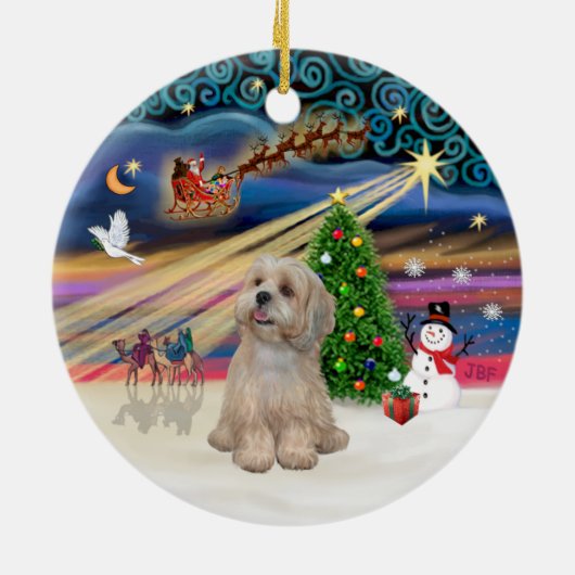 Xmas Magic - Lhasa Apso (R2) Keramisch Ornament (Achterkant)