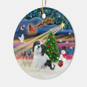 Xmas Magic - Lhasa Apso (zwart-wit) Keramisch Ornament (Links)