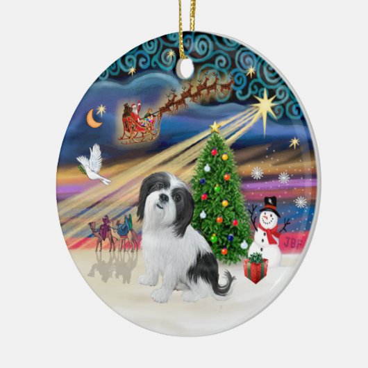 Xmas Magic - Lhasa Apso (zwart-wit) Keramisch Ornament (Links)