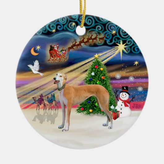 Xmas Magic - Lichtrode Windhond Keramisch Ornament (Voorkant)