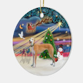Xmas Magic - Lichtrode Windhond Keramisch Ornament (Links)