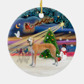 Xmas Magic - Lichtrode Windhond Keramisch Ornament (Achterkant)