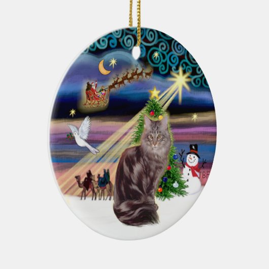 Xmas Magic - Maine Coon kat 10 Keramisch Ornament (Rechts)