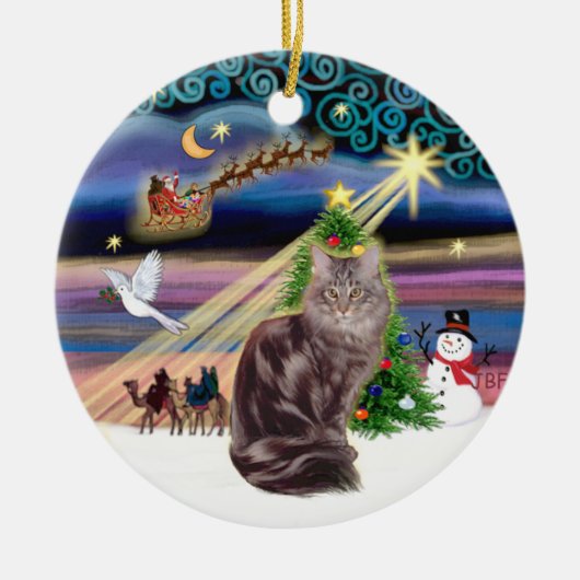 Xmas Magic - Maine Coon kat 10 Keramisch Ornament (Voorkant)