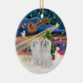 Xmas Magic - Maltees (TWEE) Keramisch Ornament (Rechts)