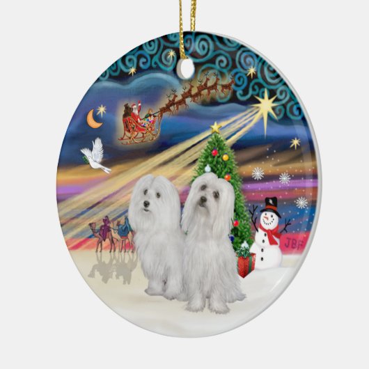 Xmas Magic - Maltees (TWEE) Keramisch Ornament (Links)