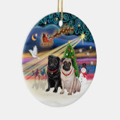 Xmas Magic - Mopshonden (TWEE-fawn + zwart) Keramisch Ornament (Rechts)