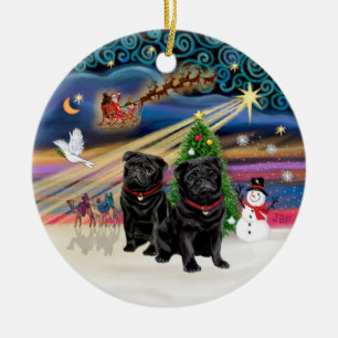 Xmas Magic - Mopshonden (TWEE zwarte) Keramisch Ornament