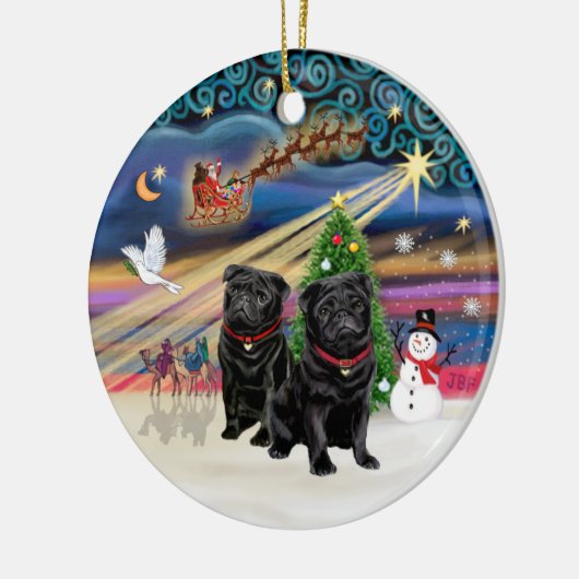 Xmas Magic - Mopshonden (TWEE zwarte) Keramisch Ornament (Links)