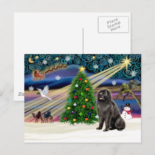 Xmas Magic Newfie-blkast Feestdagenkaart (Voorkant / Achterkant)