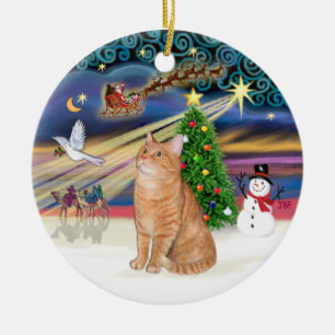 Xmas Magic - Oranje tabby cat 40 Keramisch Ornament