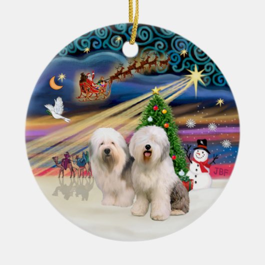 Xmas Magic - Oud Engels (twee) Keramisch Ornament (Voorkant)