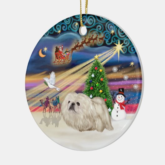 Xmas Magic - Pekinees (wit) Keramisch Ornament (Links)