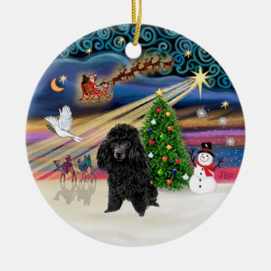 Xmas Magic - Poedel (speelgoed zwart) Keramisch Ornament (Voorkant)