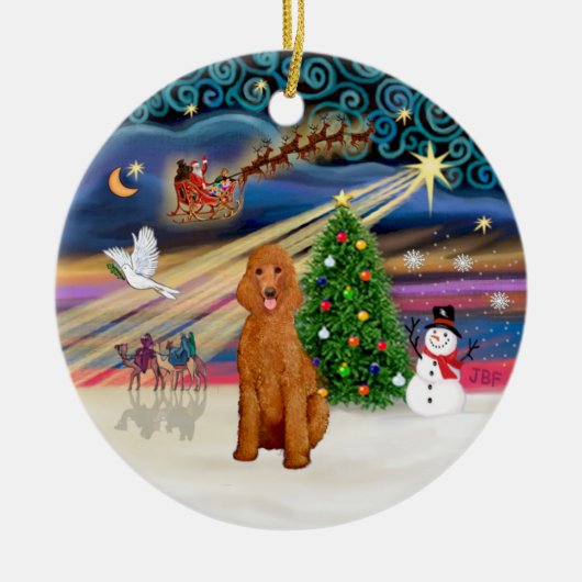 Xmas Magic - Poedel (Standaard abrikoos) Keramisch Ornament (Voorkant)