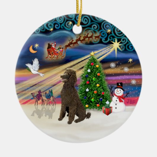 Xmas Magic - Poedel (standaard chocolade) Keramisch Ornament (Voorkant)