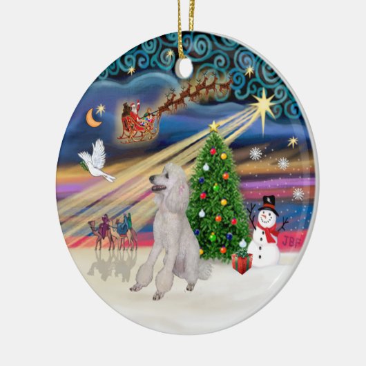 Xmas Magic - Poedel (Standaard wit, linten) Keramisch Ornament (Links)