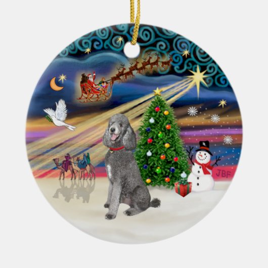 Xmas Magic - Poedel (Standaard zilver) Keramisch Ornament (Voorkant)