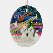 Xmas Magic - Poedels (TWEE Speelgoed wit) Keramisch Ornament (Rechts)