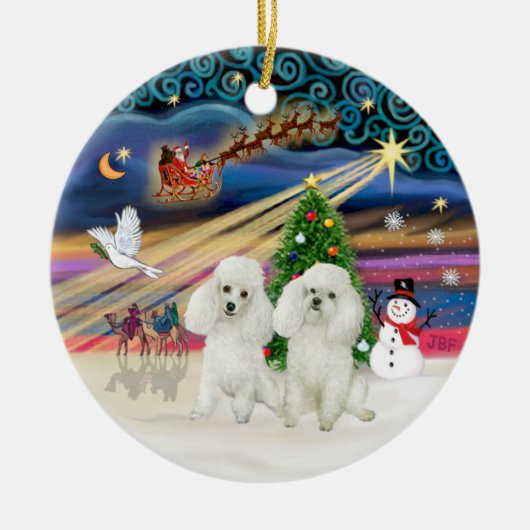 Xmas Magic - Poedels (TWEE Speelgoed wit) Keramisch Ornament (Voorkant)