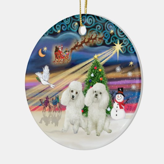 Xmas Magic - Poedels (TWEE Speelgoed wit) Keramisch Ornament (Links)