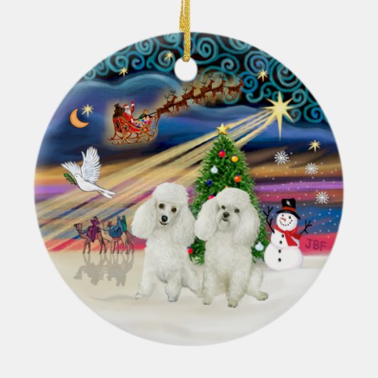 Xmas Magic - Poedels (TWEE Speelgoed wit) Keramisch Ornament (Achterkant)