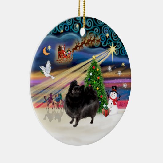 Xmas Magic - Pomeranian (zwarte standaard) Keramisch Ornament (Rechts)