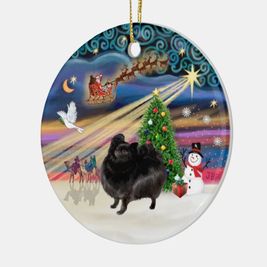 Xmas Magic - Pomeranian (zwarte standaard) Keramisch Ornament (Links)