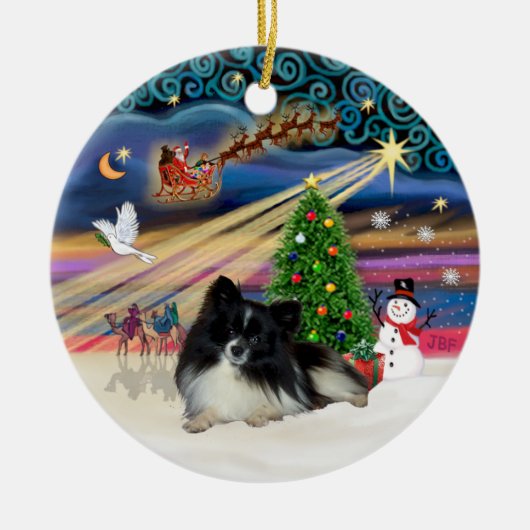 Xmas Magic - Pommerse (zwart-wit) Keramisch Ornament (Voorkant)