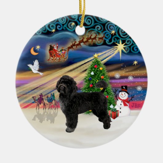 Xmas Magic - Portugese Waterhond (R) Keramisch Ornament (Voorkant)