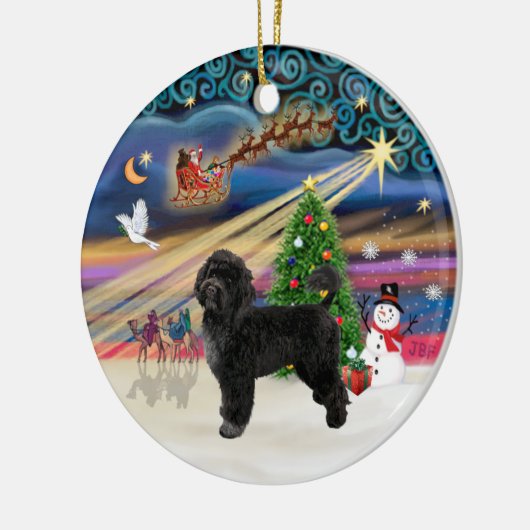 Xmas Magic - Portugese Waterhond (R) Keramisch Ornament (Links)