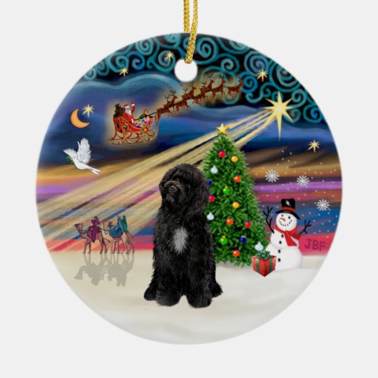 Xmas Magic - Portugese Waterhond (R-sit) Keramisch Ornament (Voorkant)