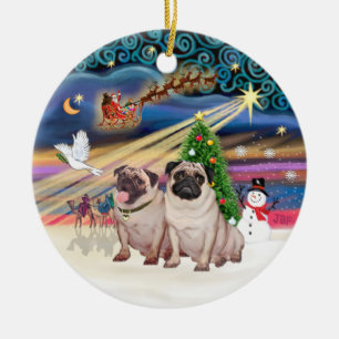 Xmas Magic - Pugs (Twee fawn 2) Keramisch Ornament