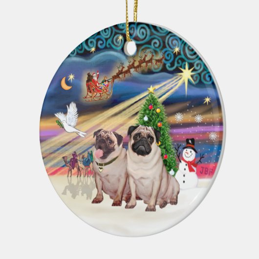 Xmas Magic - Pugs (Twee fawn 2) Keramisch Ornament (Links)