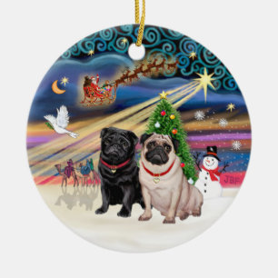 Xmas Magic - Pugs (TWEE-fawn+black) Keramisch Ornament