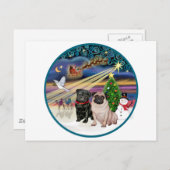 Xmas Magic (R) - Twee Pugs (F + B) Feestdagenkaart (Voorkant / Achterkant)