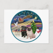 Xmas Magic (R) - Twee Pugs (F + B) Feestdagenkaart (Voorkant)