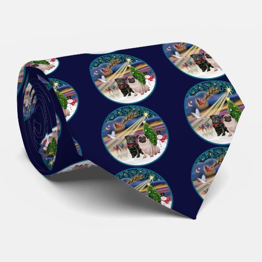 Xmas Magic (R) - Twee Pugs (F + B) Stropdas (Opgerold)