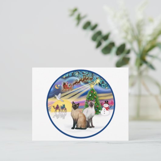 Xmas Magic (R) - Twee Siamese katten Feestdagenkaart (Staand voorkant)
