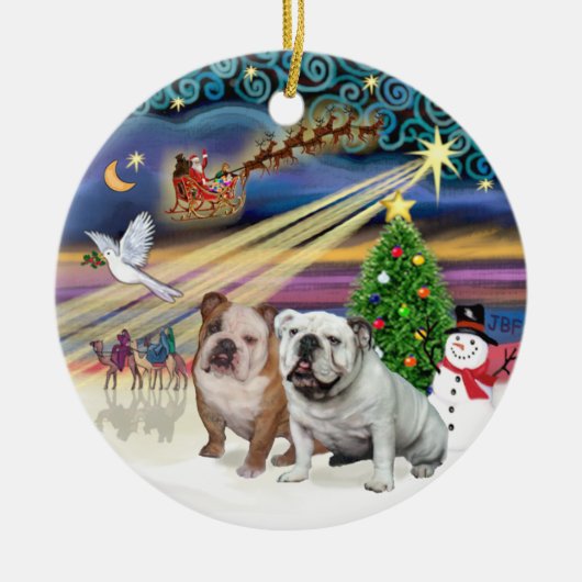 Xmas Magic (R) - Two English Bulldogs Keramisch Ornament (Voorkant)