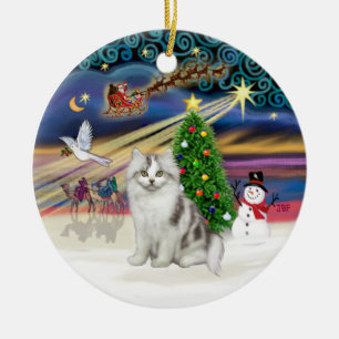 Xmas Magic - Ragamuffin Grijs-Wit kat Keramisch Ornament