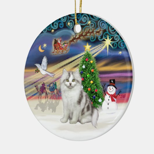 Xmas Magic - Ragamuffin Grijs-Wit kat Keramisch Ornament (Links)