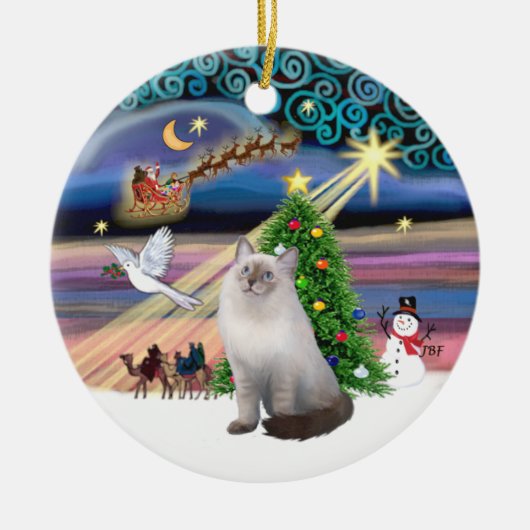 Xmas Magic - Ragdoll kat (blauwe crème) Keramisch Ornament (Voorkant)