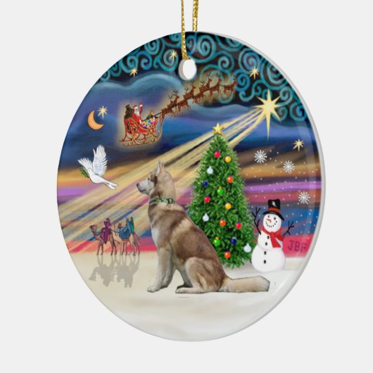 Xmas Magic - Rode Siberische Husky Keramisch Ornament (Links)