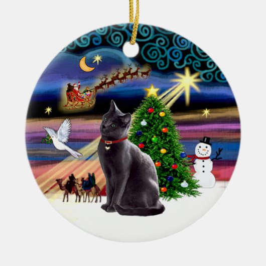 Xmas Magic - Russische blauwe kat Keramisch Ornament (Voorkant)