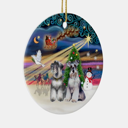 Xmas Magic - Schnauzers (Twee) Keramisch Ornament (Rechts)