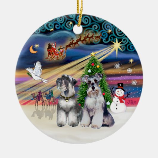 Xmas Magic - Schnauzers (Twee) Keramisch Ornament (Voorkant)