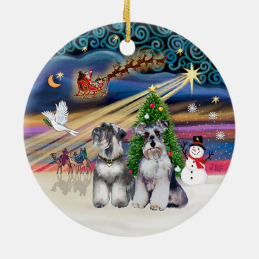 Xmas Magic - Schnauzers (Twee) Keramisch Ornament (Achterkant)