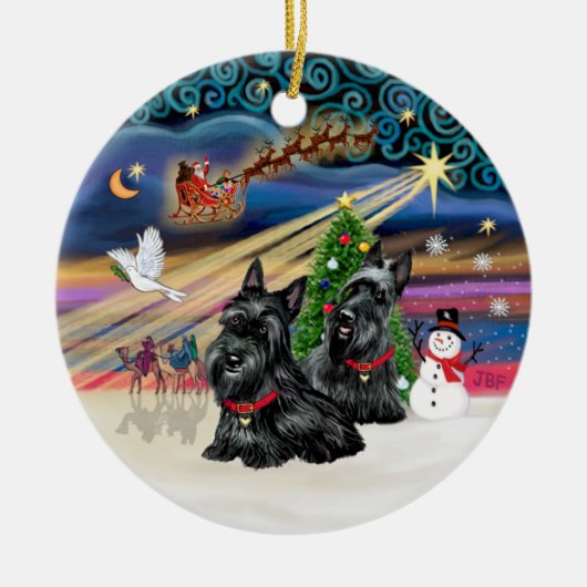 Xmas Magic - Scotties (2) Keramisch Ornament (Voorkant)