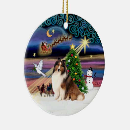 Xmas Magic - Sheltie #7 Keramisch Ornament (Rechts)